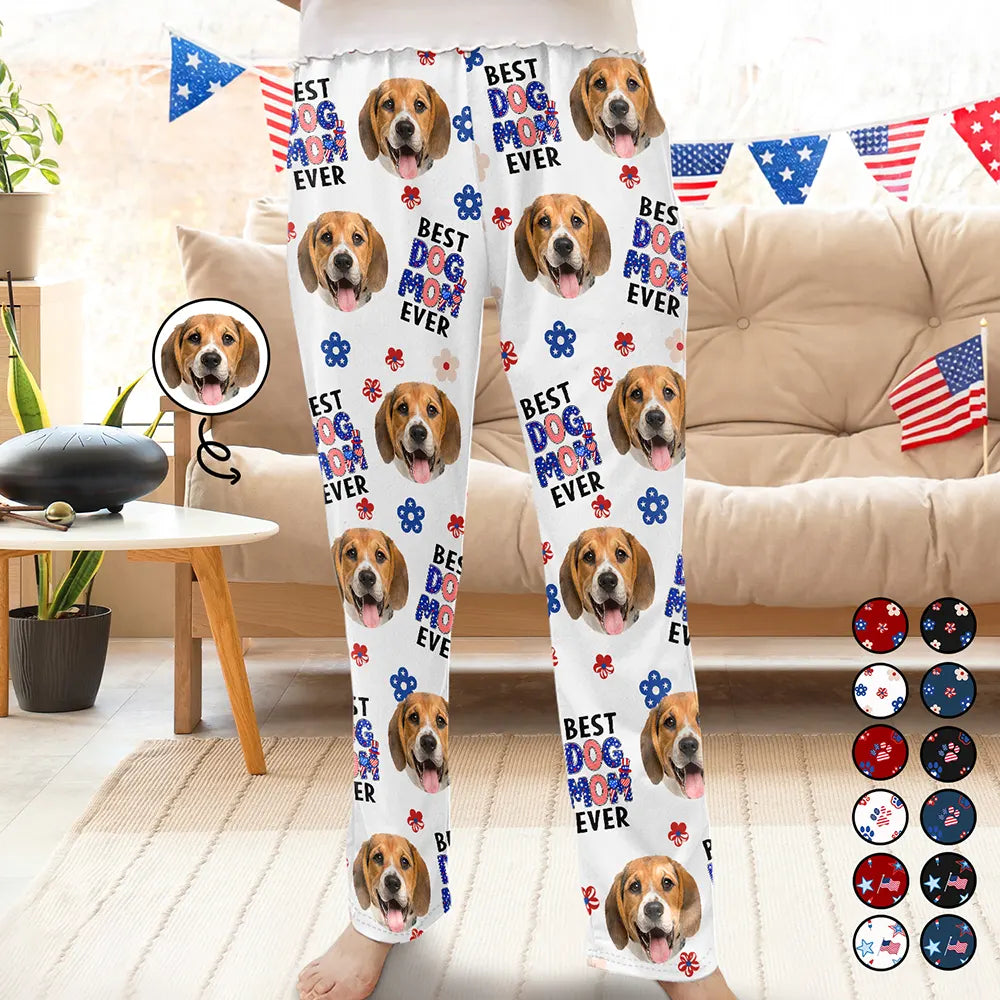Pet Lovers,Pet Mom,Pet Dad,Dog Lovers,Dog Mom,Dog Dad,Cat Lovers,Cat Mom,Cat Dad,Happy,Photo,Icon - Custom Photo US Flag Best Pet Mom Dad Ever - Personalized Pajama Pants