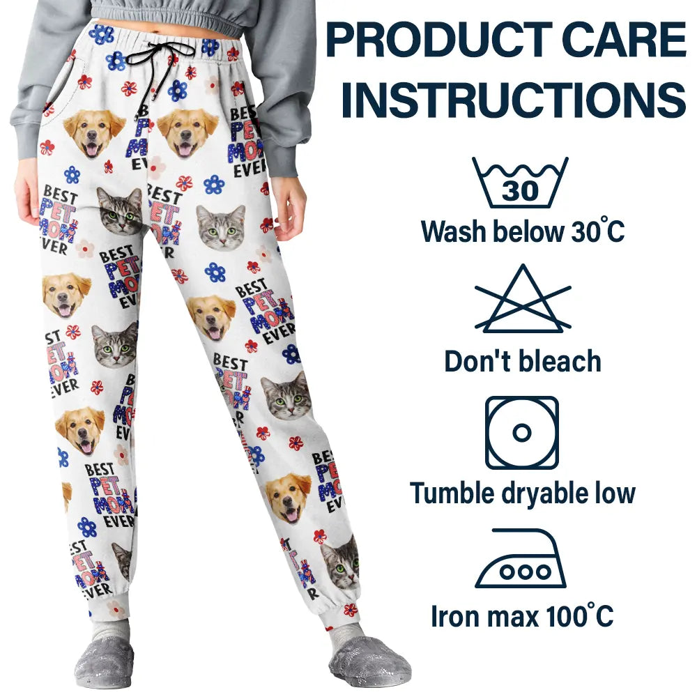 Pet Lovers,Pet Mom,Pet Dad,Dog Lovers,Dog Mom,Dog Dad,Cat Lovers,Cat Mom,Cat Dad,Happy,Photo,Icon - Custom Photo US Flag Best Pet Mom Dad Ever - Personalized Pajama Pants