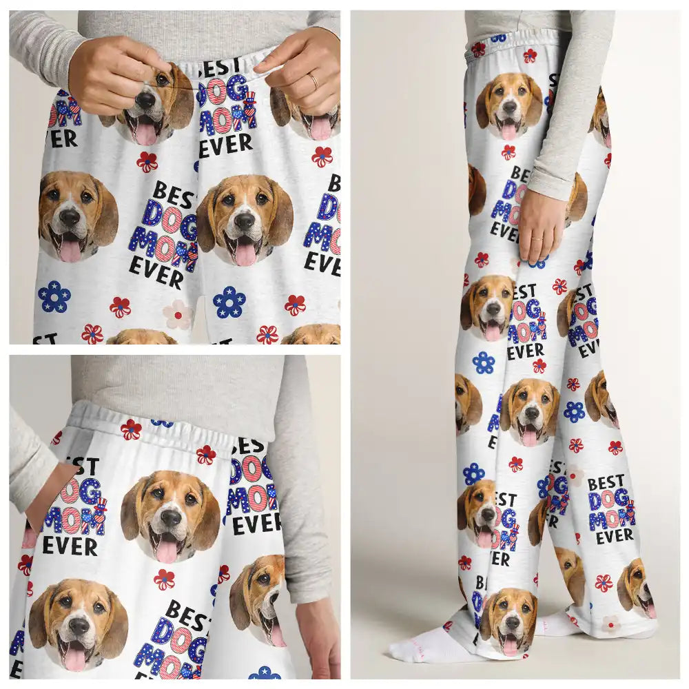Pet Lovers,Pet Mom,Pet Dad,Dog Lovers,Dog Mom,Dog Dad,Cat Lovers,Cat Mom,Cat Dad,Happy,Photo,Icon - Custom Photo US Flag Best Pet Mom Dad Ever - Personalized Pajama Pants