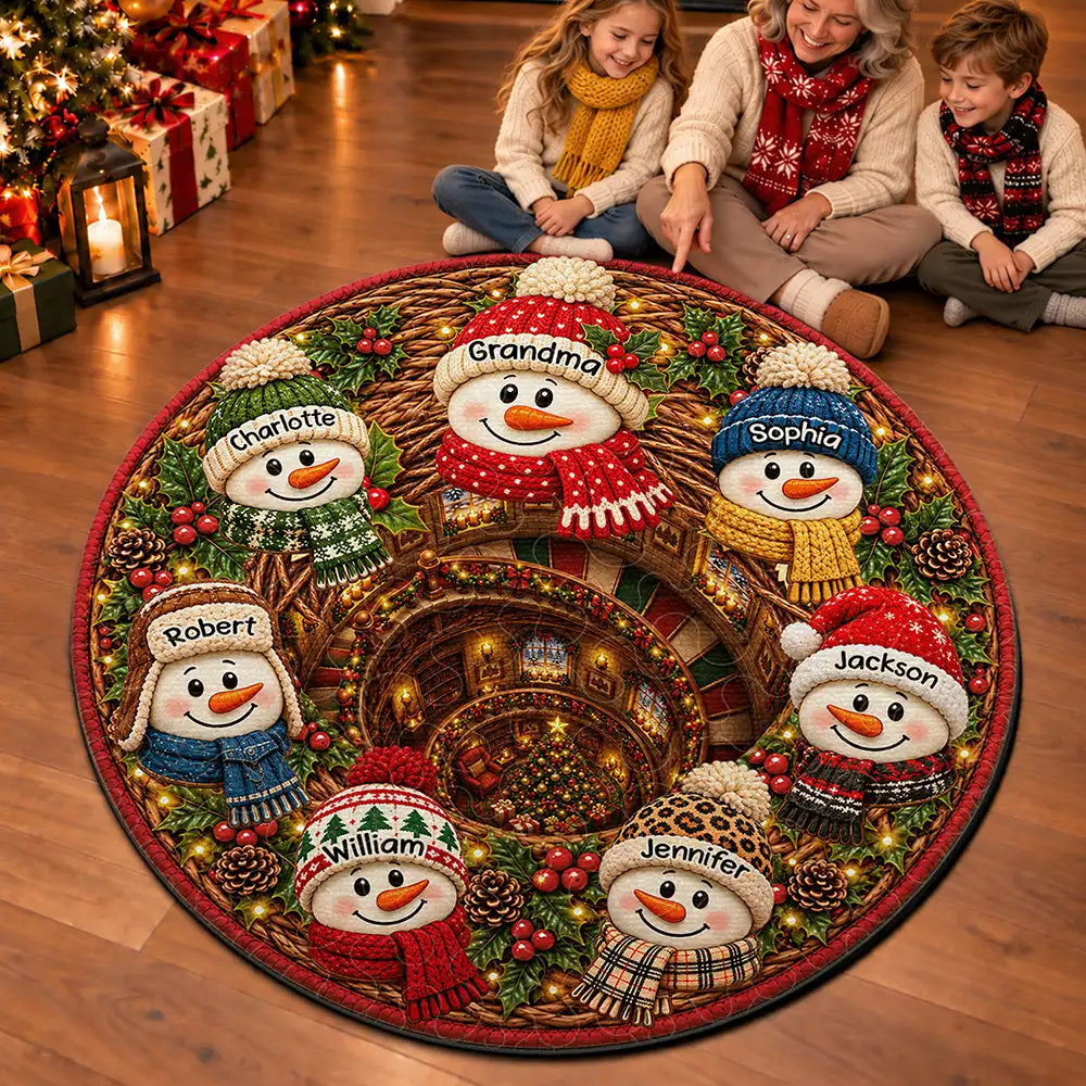 Christmas,Family,Grandparents,Happy,Icon - Christmas Decor For Grandparents - Personalized Snowman Wreath Rug