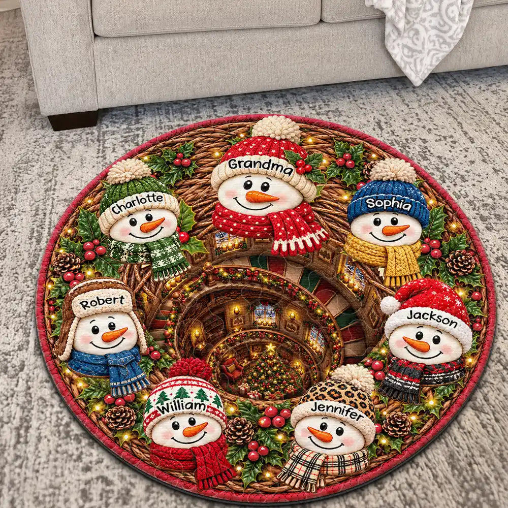 Christmas,Family,Grandparents,Happy,Icon - Christmas Decor For Grandparents - Personalized Snowman Wreath Rug