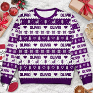 Christmas, Custom Text, Family, Happy - Christmas Gift For Family - Personalized Name Fair Isle Pattern Unisex Ugly Sweater