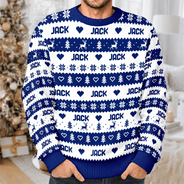 Christmas, Custom Text, Family, Happy - Christmas Gift For Family - Personalized Name Fair Isle Pattern Unisex Ugly Sweater