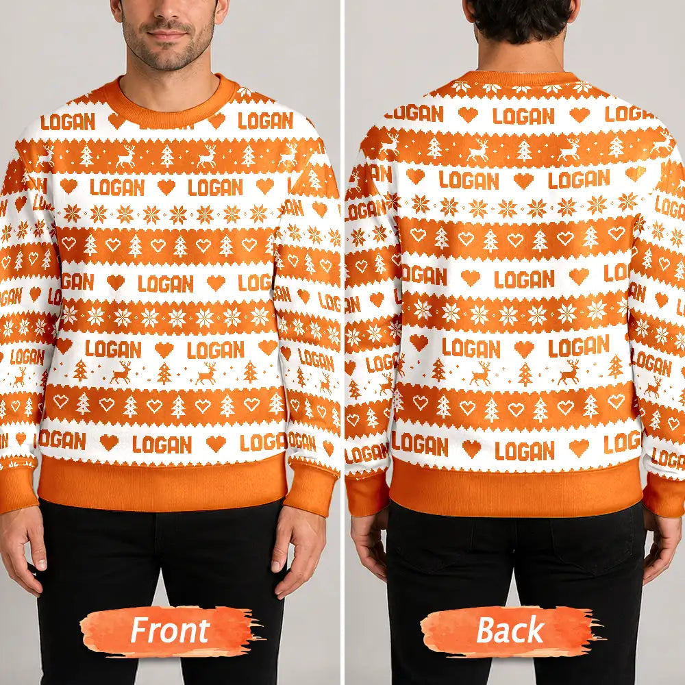 Christmas, Custom Text, Family, Happy - Christmas Gift For Family - Personalized Name Fair Isle Pattern Unisex Ugly Sweater
