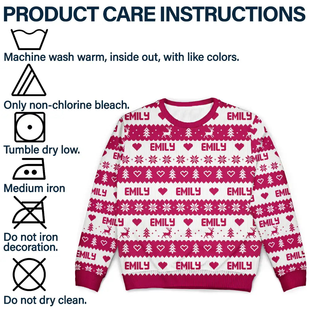 Christmas, Custom Text, Family, Happy - Christmas Gift For Family - Personalized Name Fair Isle Pattern Unisex Ugly Sweater