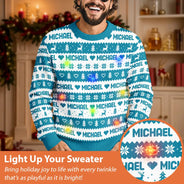 Christmas, Custom Text, Family, Happy - Christmas Gift For Family - Personalized Name Fair Isle Pattern Unisex Ugly Sweater