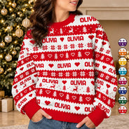 Christmas, Custom Text, Family, Happy - Christmas Gift For Family - Personalized Name Fair Isle Pattern Unisex Ugly Sweater