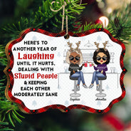 Here's To Another Year Of Laughing Until It Hurts - Christmas Gifts For Besties, Friends - Personalized Medallion Wooden Ornament