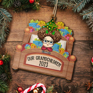 Grandkids In Bed - Christmas, Loving Gift For Grandpa, Grandma, Grandparents - Personalized Custom Shaped Wooden Ornament