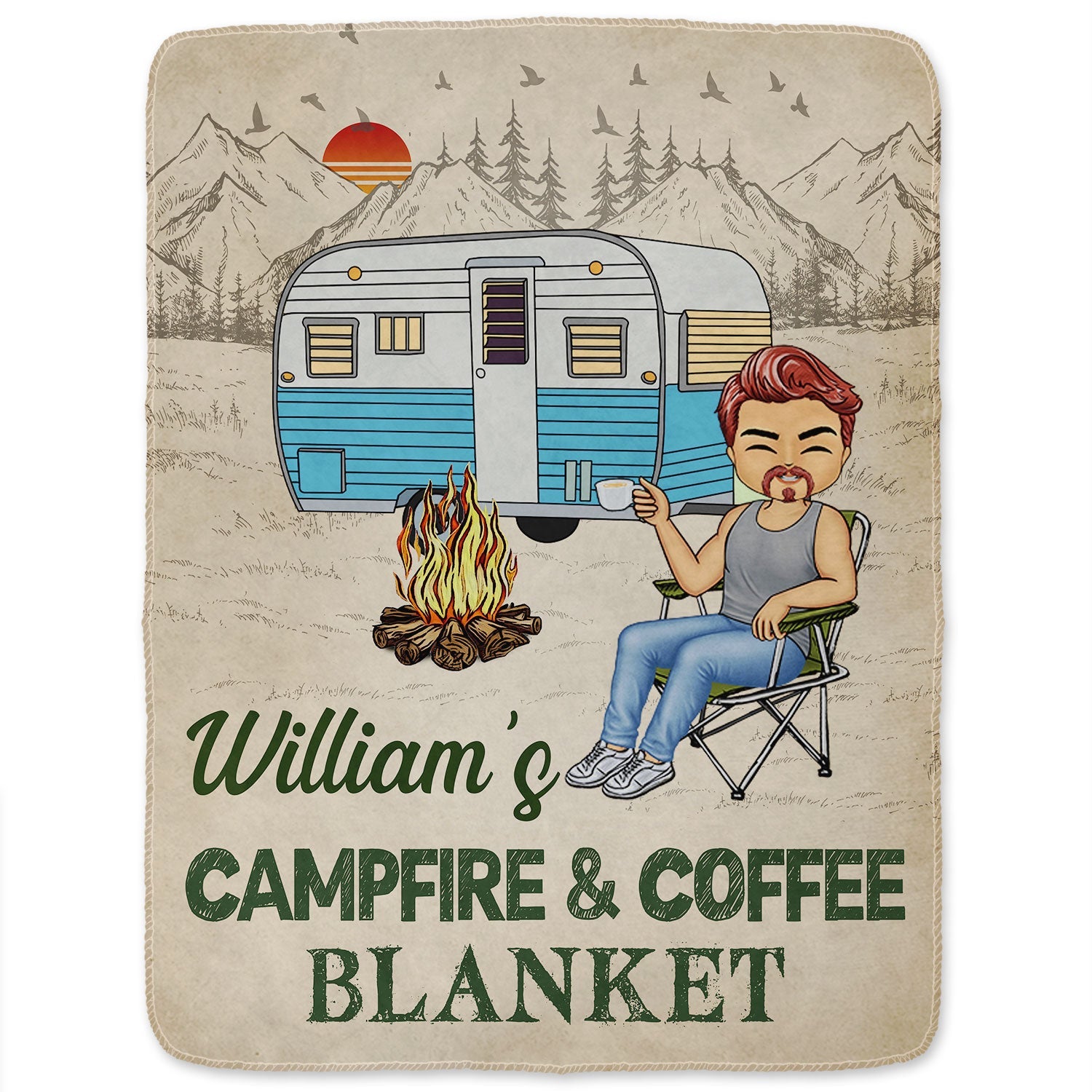 Campfire And Coffee Blanket - Gift For Camping Lovers, Campers - Personalized Fleece Blanket