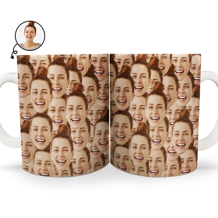 Custom Photo Funny Face Pattern - Gift For Him, For Her, Dog Lovers, Cat Lovers, Family - Personalized White Edge-to-Edge Mug