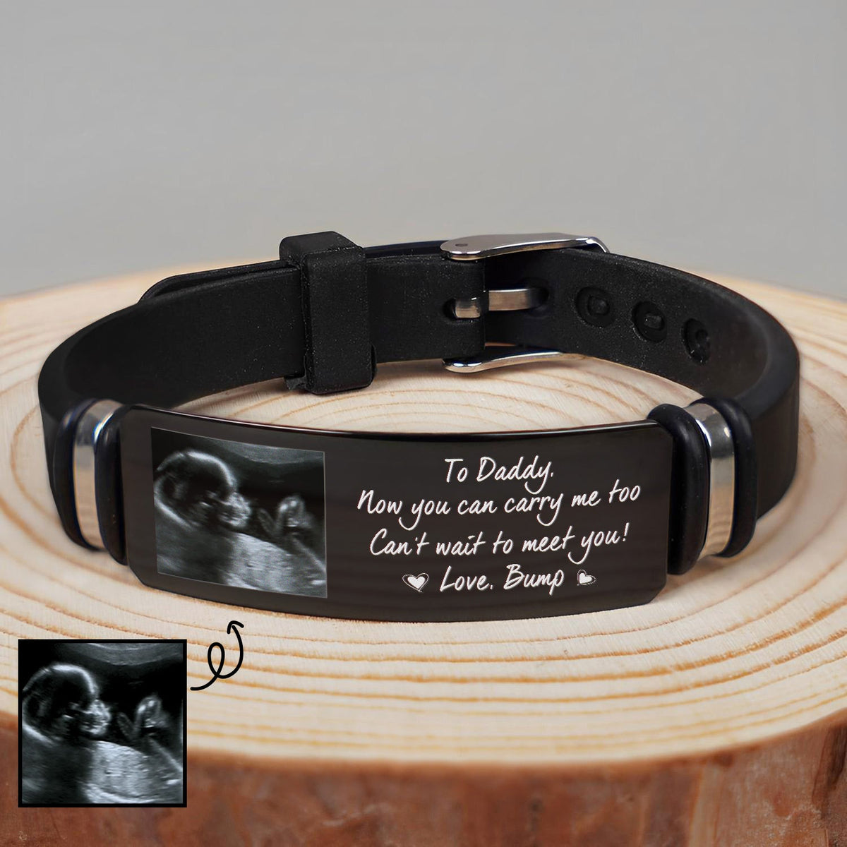 Custom Photo Now You Can Carry Me Too - Gift For Dad, Father, New Parents - Personalized Wristband Bracelet