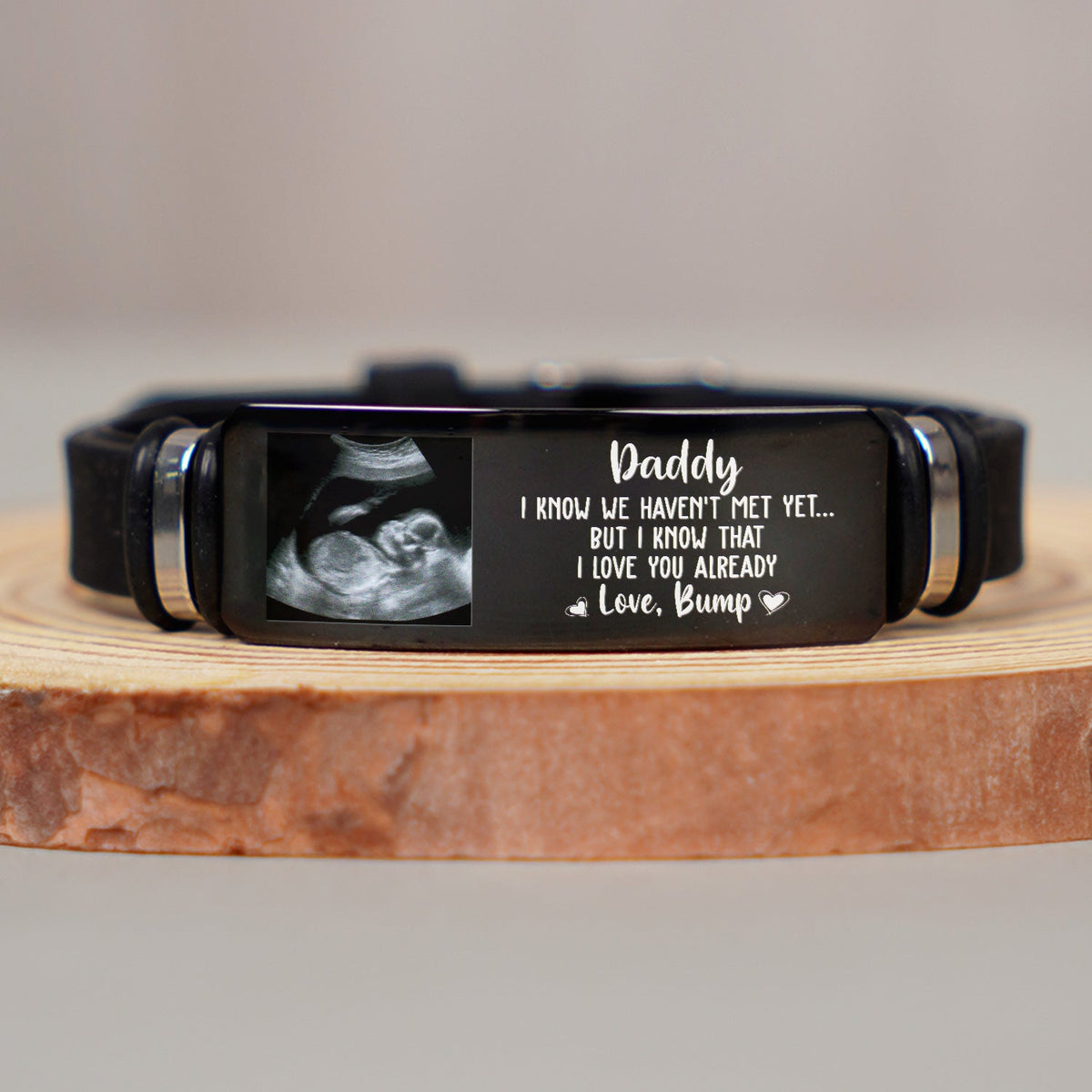Custom Photo Daddy I Know We Haven't Met Yet - Gift For Dad, Father, New Parents - Personalized Wristband Bracelet