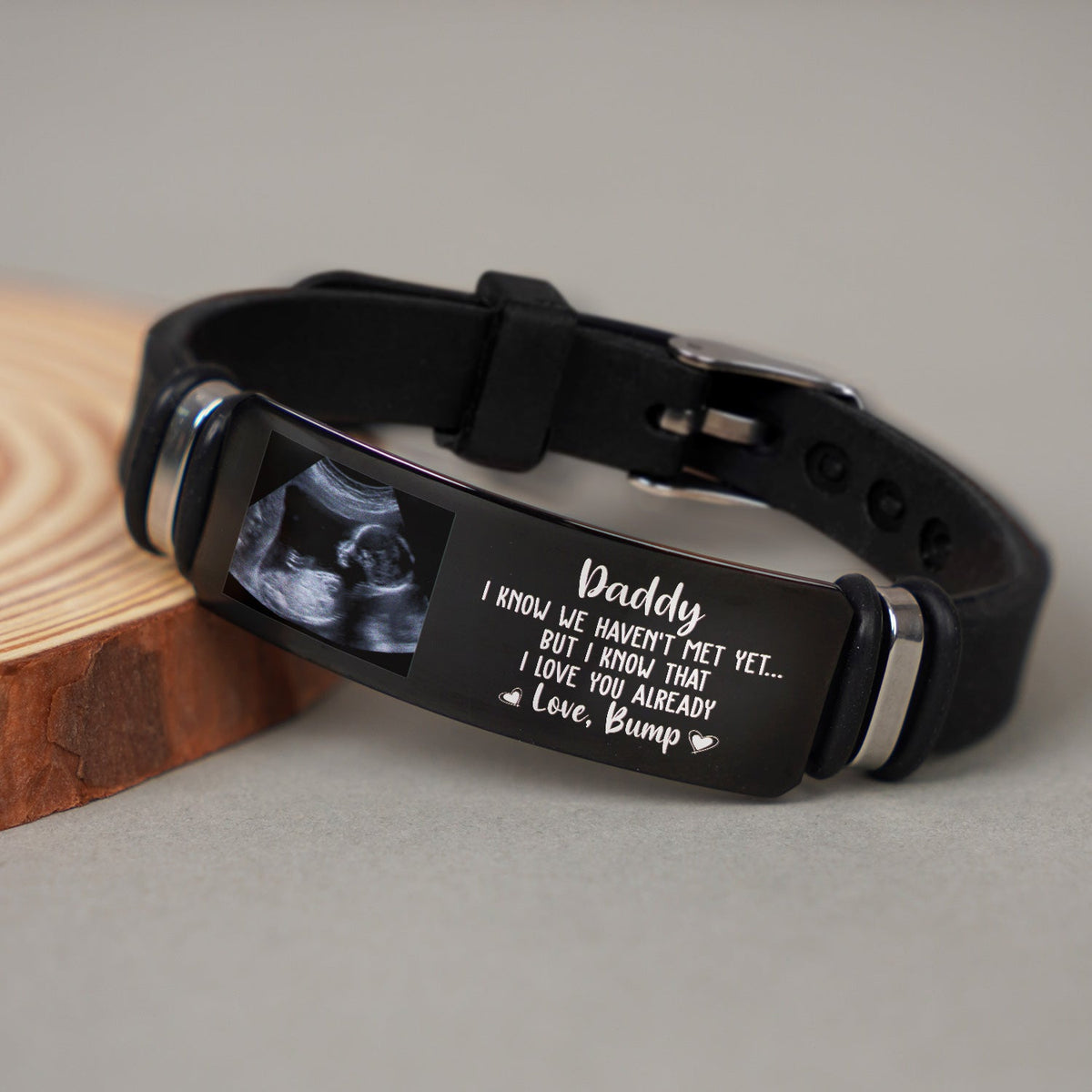 Custom Photo Daddy I Know We Haven't Met Yet - Gift For Dad, Father, New Parents - Personalized Wristband Bracelet