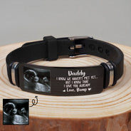 Custom Photo Daddy I Know We Haven't Met Yet - Gift For Dad, Father, New Parents - Personalized Wristband Bracelet