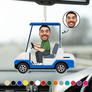 Custom Photo Golf Cart - Gift For Dad, Father, Grandpa, Golfer, Golf Lover - Personalized Acrylic Car Hanger
