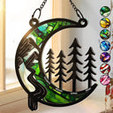 Moon Shape We Love You To The Wood And Back - Personalized Window Hanging Suncatcher Ornament