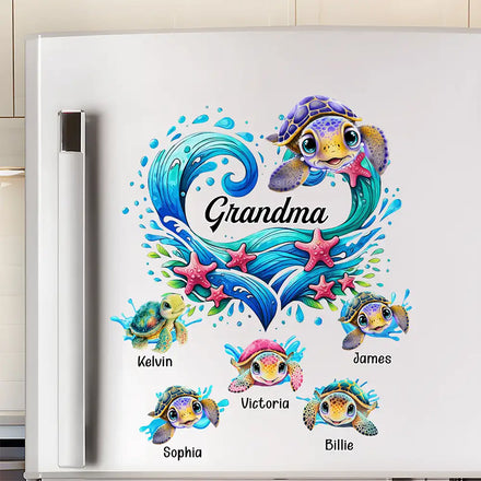 Grandma Mom And Baby Turtles - Personalized Decor Decal
