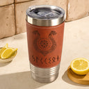 Gift For Women,Gift For Men,Gift For Yourself,Happy - Name In Viking Runes - Personalized Leather Tumbler