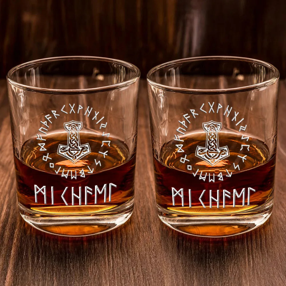 Gift For Women, Gift For Men, Gift For Yourself, Happy - Name In Viking Runes - Personalized Whiskey Glass