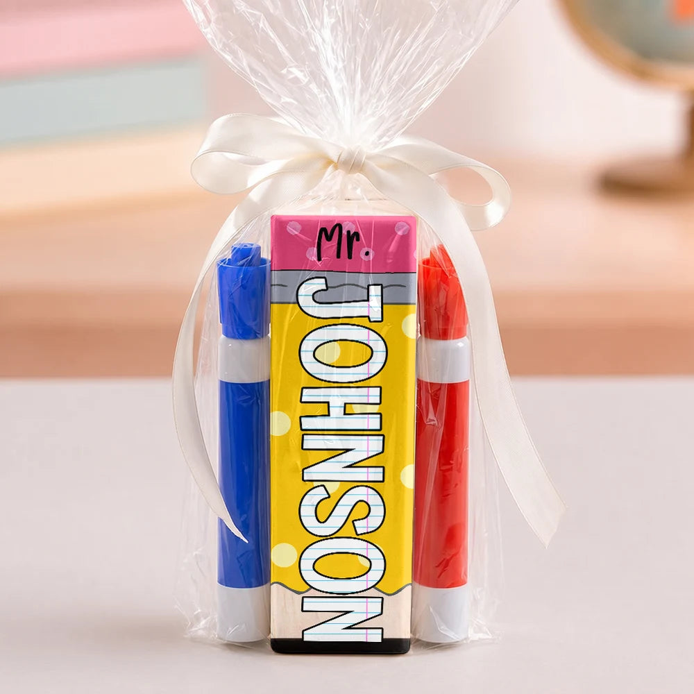 Back To School, Teacher, Proud, Custom Text - Name Teacher Back To School - Personalized Whiteboard Eraser & Marker Set