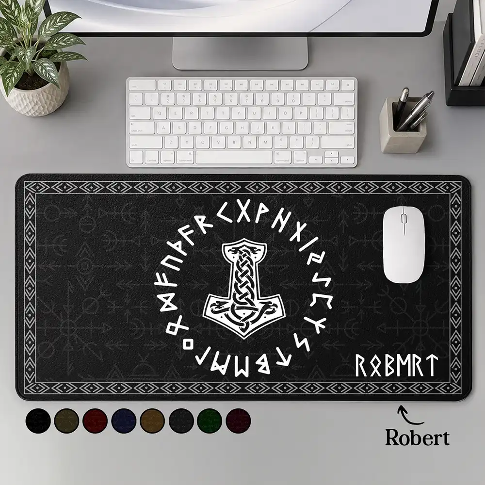 Name in Viking Runes - Personalized Leather Desk Mat