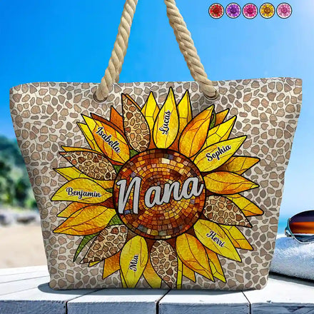 Nana Auntie Mom Family Sunflower - Personalized Beach Bag