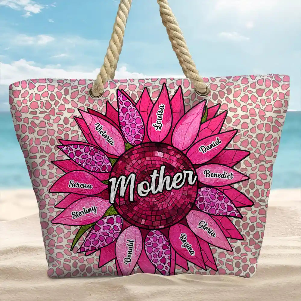 Gift For Mother,Gift For Grandma,Gift For Wife,Happy,Summer,Beach - Nana Auntie Mom Family Sunflower - Personalized Beach Bag