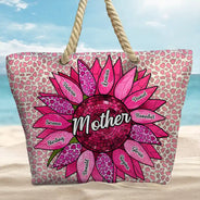 Gift For Mother,Gift For Grandma,Gift For Wife,Happy,Summer,Beach - Nana Auntie Mom Family Sunflower - Personalized Beach Bag
