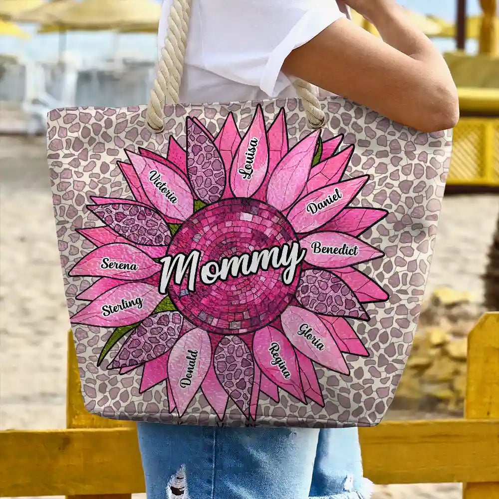 Gift For Mother,Gift For Grandma,Gift For Wife,Happy,Summer,Beach - Nana Auntie Mom Family Sunflower - Personalized Beach Bag