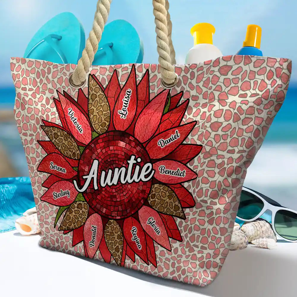 Gift For Mother,Gift For Grandma,Gift For Wife,Happy,Summer,Beach - Nana Auntie Mom Family Sunflower - Personalized Beach Bag