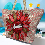 Gift For Mother,Gift For Grandma,Gift For Wife,Happy,Summer,Beach - Nana Auntie Mom Family Sunflower - Personalized Beach Bag