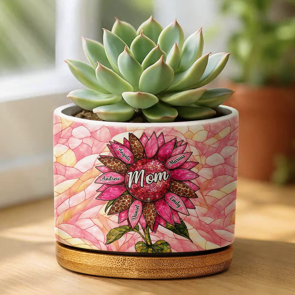 Gift For Grandma,Gift For Mother,Happy - Nana Auntie Mom Family Sunflower - Personalized Ceramic Plant Pot