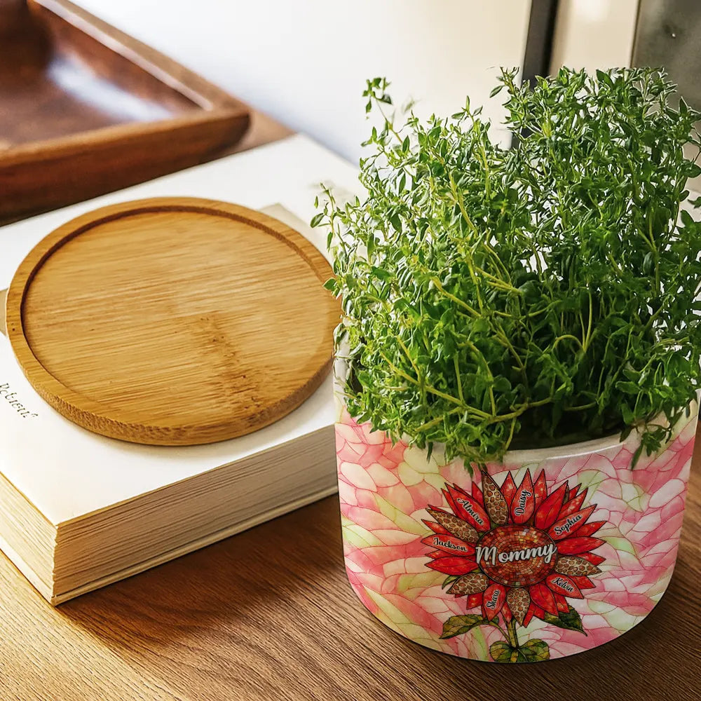 Gift For Grandma,Gift For Mother,Happy - Nana Auntie Mom Family Sunflower - Personalized Ceramic Plant Pot