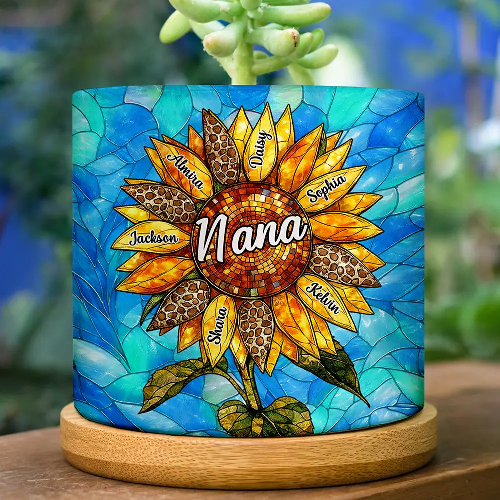 Gift For Grandma,Gift For Mother,Happy - Nana Auntie Mom Family Sunflower - Personalized Ceramic Plant Pot