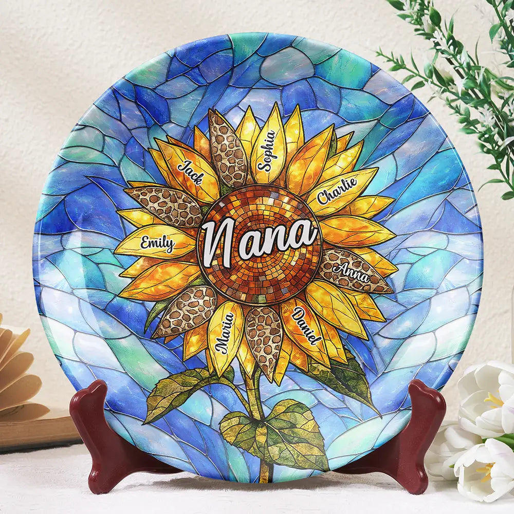 Nana Auntie Mom Family Sunflower - Personalized Ceramic Plate