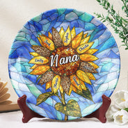 Gift For Grandma,Gift For Mother,Happy - Nana Auntie Mom Family Sunflower - Personalized Ceramic Plate