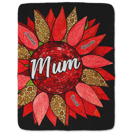 Nana Auntie Mom Family Sunflower - Personalized Fleece Blanket, Sherpa Blanket