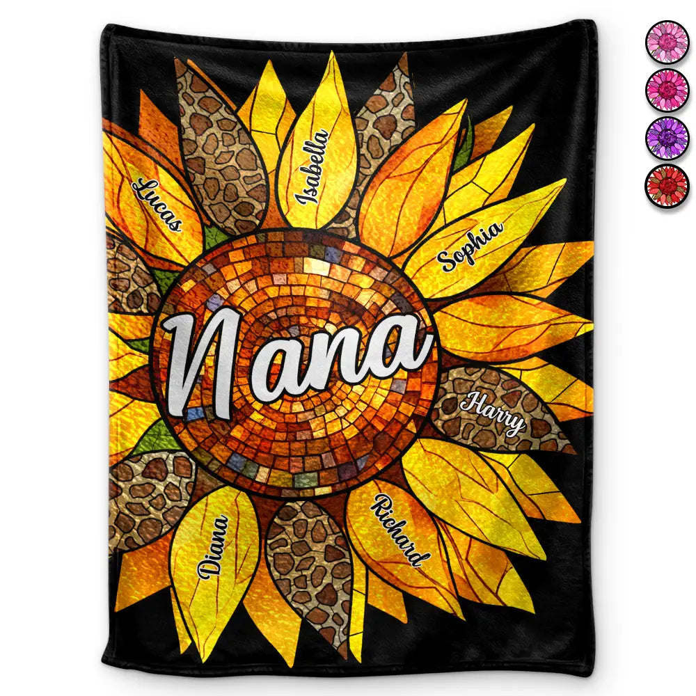Nana Auntie Mom Family Sunflower - Personalized Fleece Blanket, Sherpa Blanket