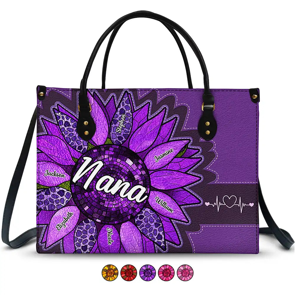 Nana Auntie Mom Family Sunflower - Personalized Leather Bag