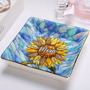 Gift For Grandma,Gift For Mother,Happy,Icon - Nana Auntie Mom Family Sunflower - Personalized Ring Dish