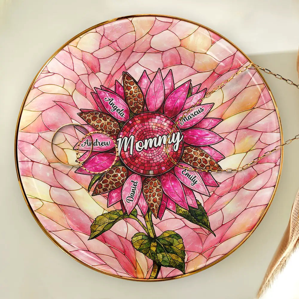 Gift For Grandma,Gift For Mother,Happy,Icon - Nana Auntie Mom Family Sunflower - Personalized Ring Dish