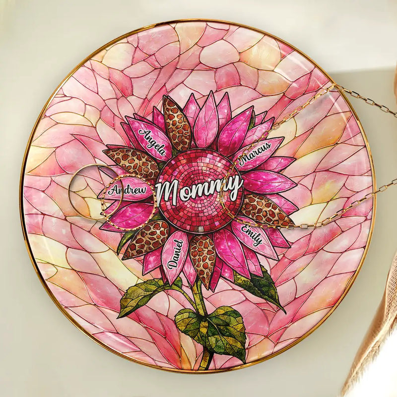 Gift For Grandma,Gift For Mother,Happy,Icon - Nana Auntie Mom Family Sunflower - Personalized Ring Dish