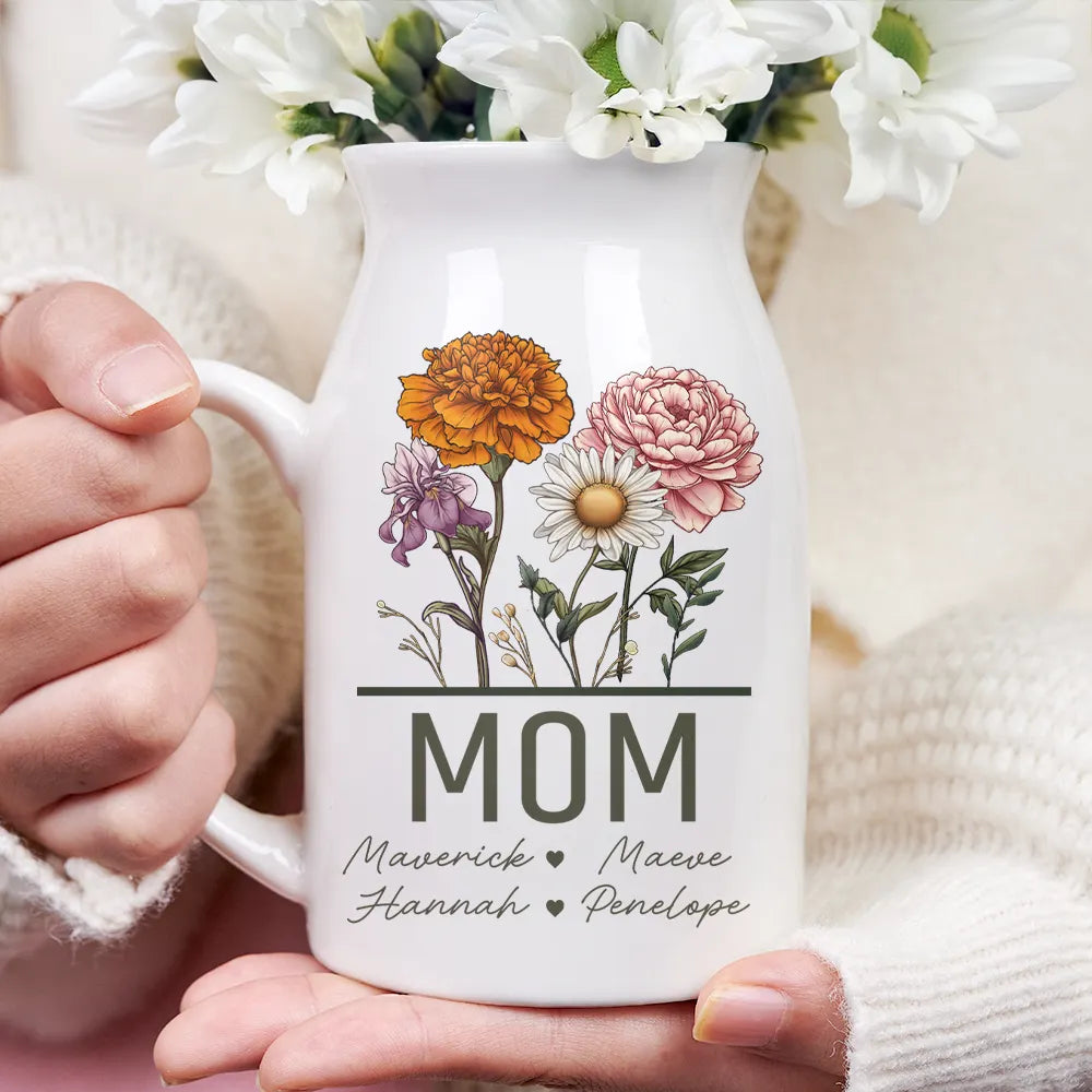 Gift For Wife,Gift For Mother,Gift For Grandma,Happy - Nana Grandma Mom Birth Flowers - Personalized Ceramic Flower Vase