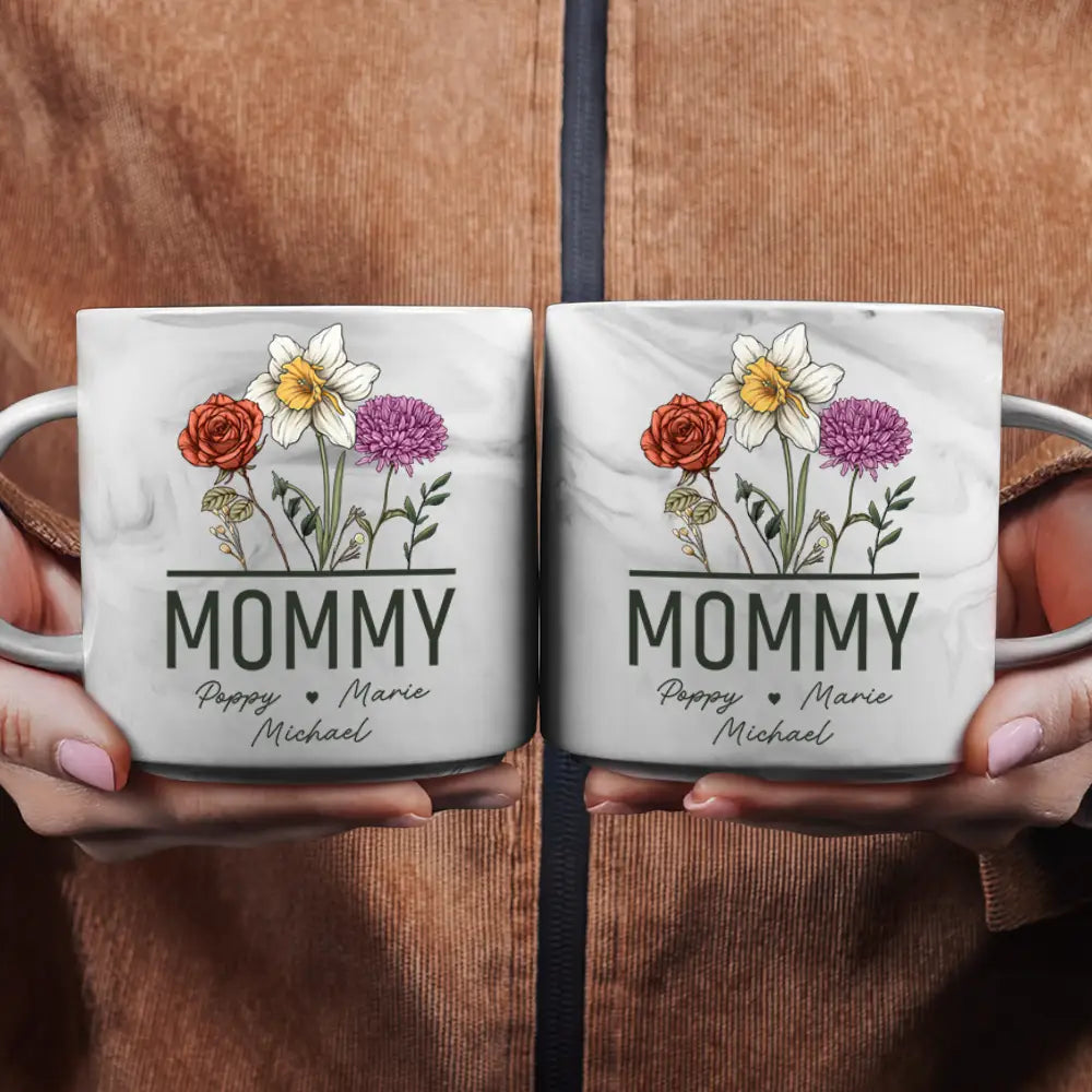 Gift For Grandma,Gift For Mother,Gift For Wife,Happy - Nana Grandma Mom Birth Flowers - Personalized Marble Mug