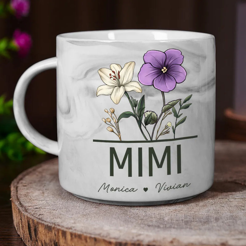 Gift For Grandma,Gift For Mother,Gift For Wife,Happy - Nana Grandma Mom Birth Flowers - Personalized Marble Mug