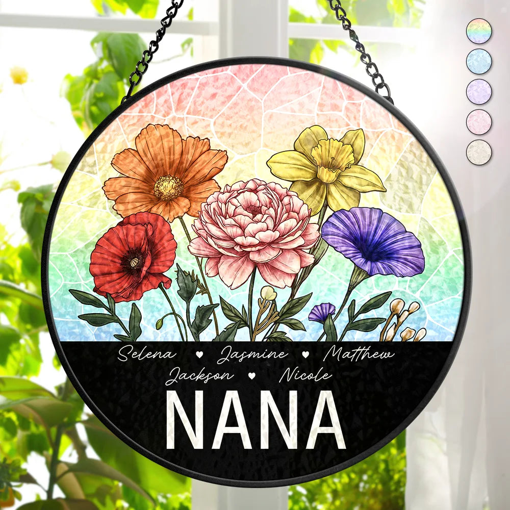 Nana Grandma Mom Birth Flowers - Personalized Stained Glass Window Hanging Suncatcher