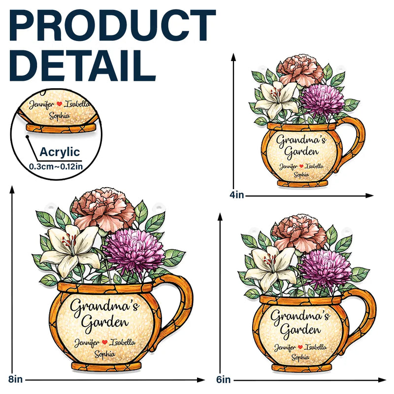 Gift For Grandma,Grandma - Grandkids,Happy - Nana Grandma's Garden Birth Month Flower - Personalized Window Hanging Suncatcher Ornament