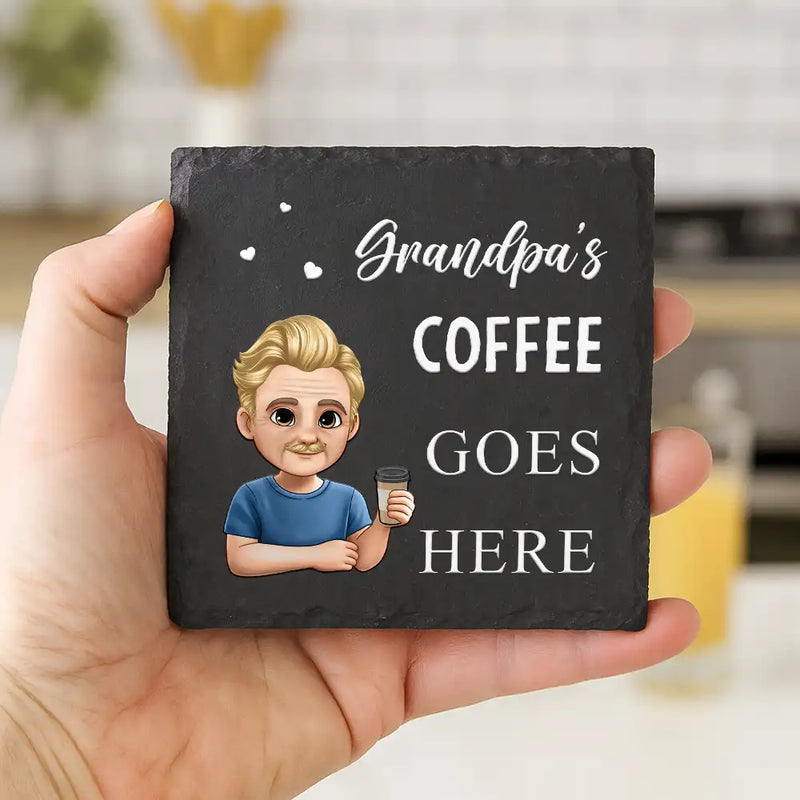 Gift For Mother, Gift For Grandma, Gift For Father, Gift For Grandpa, Love - Nana Papa Drink Goes Here - Personalized Slate Coaster