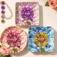 Gift For Grandma,Gift For Mother,Happy,Icon - Nana Auntie Mom Family Sunflower - Personalized Ring Dish